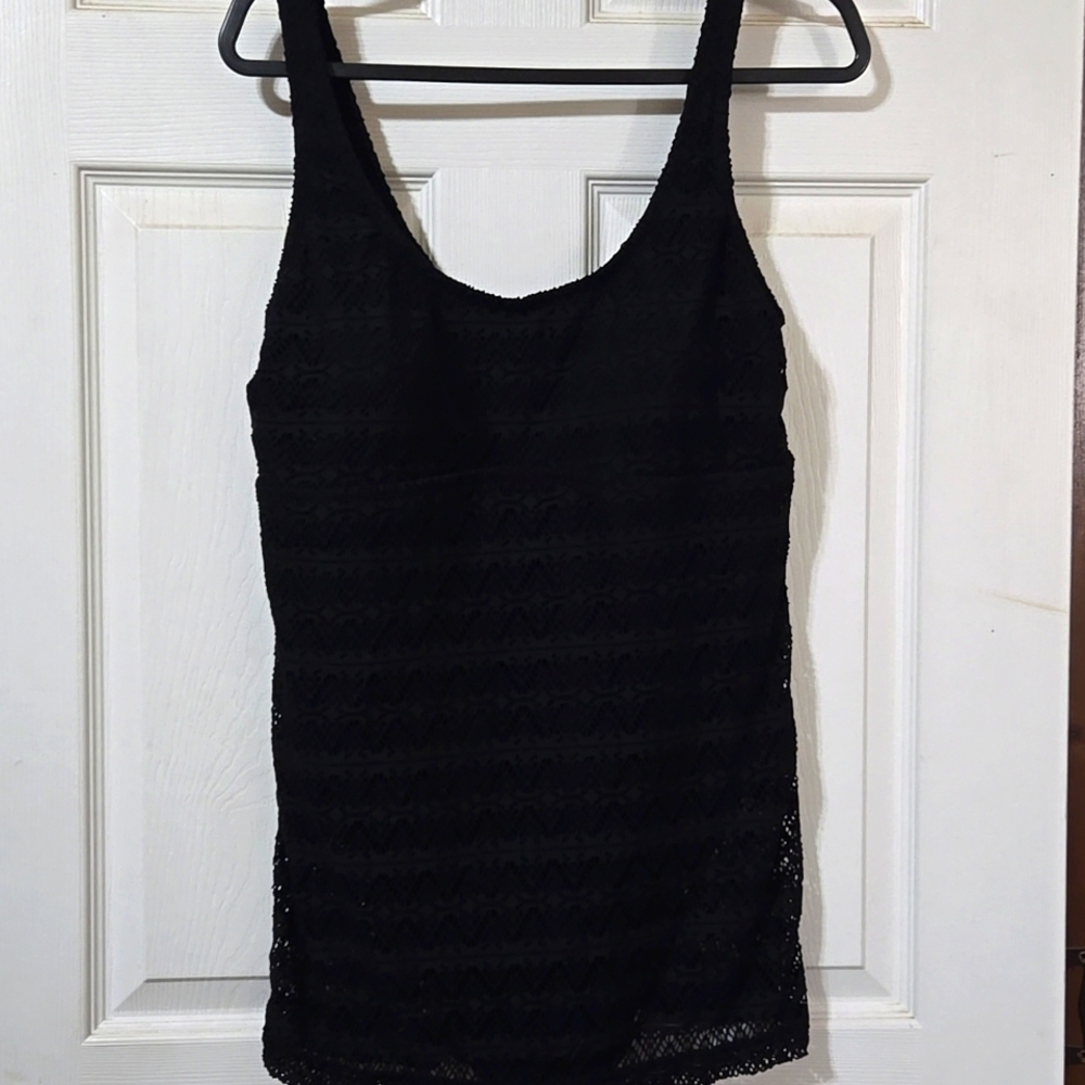 Black Lace Knit Swim Dress
